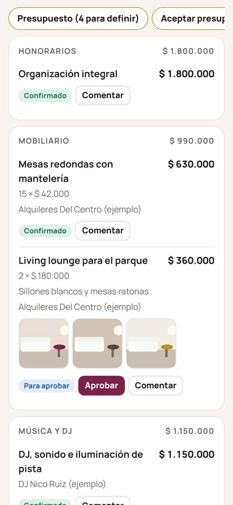 Presupuesto con fotos en el link del cliente