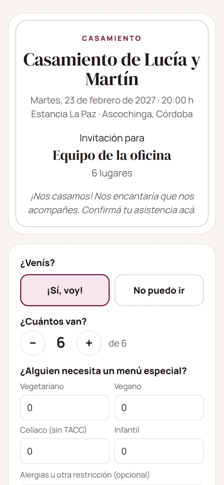 Invitación para confirmar asistencia